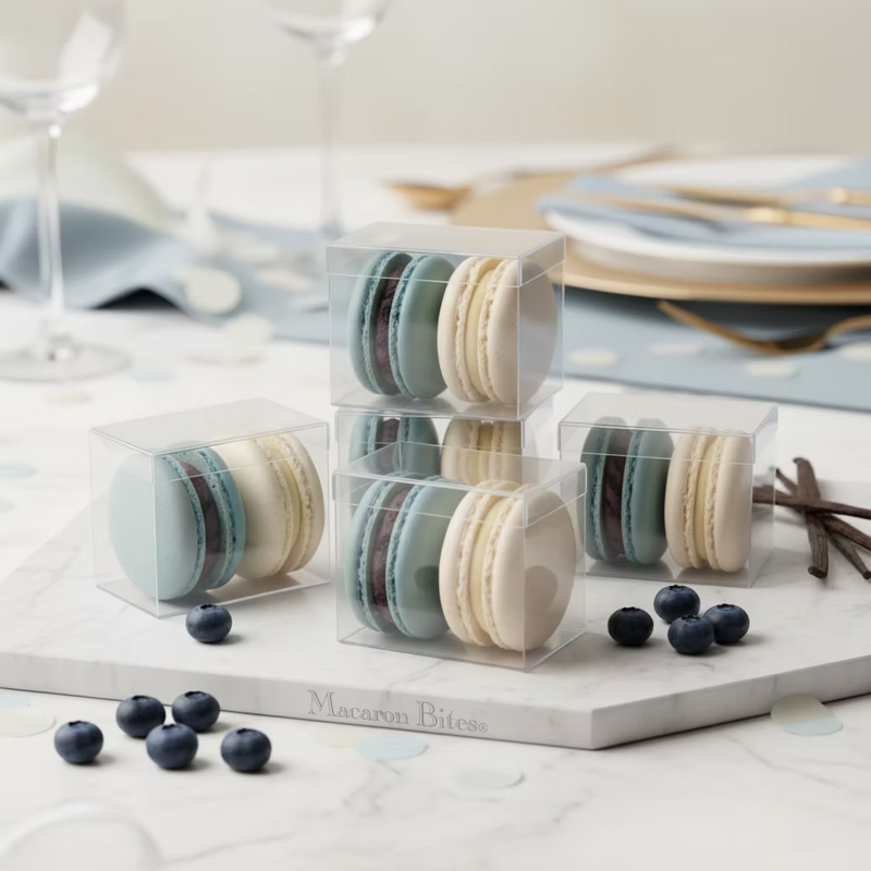 Luxury French Macaron Party Favors Blue & White 5 Pack of 2-Count Boxes