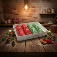 Macaron Bites: 24 French Macarons Gift Box – Red Velvet & Mint Chocolate Holiday Cookies