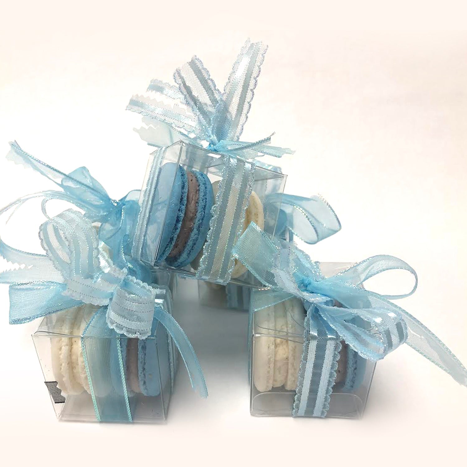 10 Blue and White French Macarons Party Favors Package